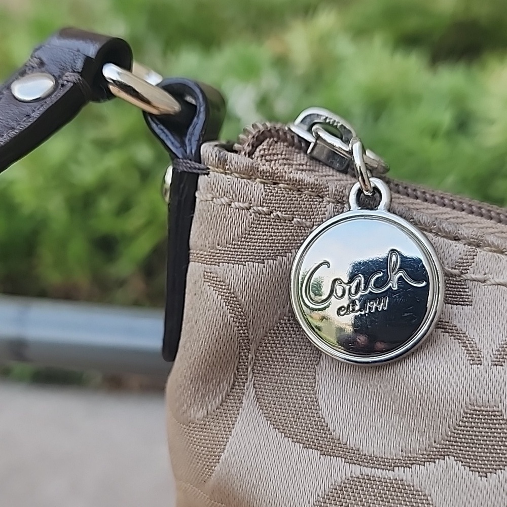 Coach Khaki Signature Sateen w/Front Pocket Top Zip Crossbody Bag - Picture 2 of 15